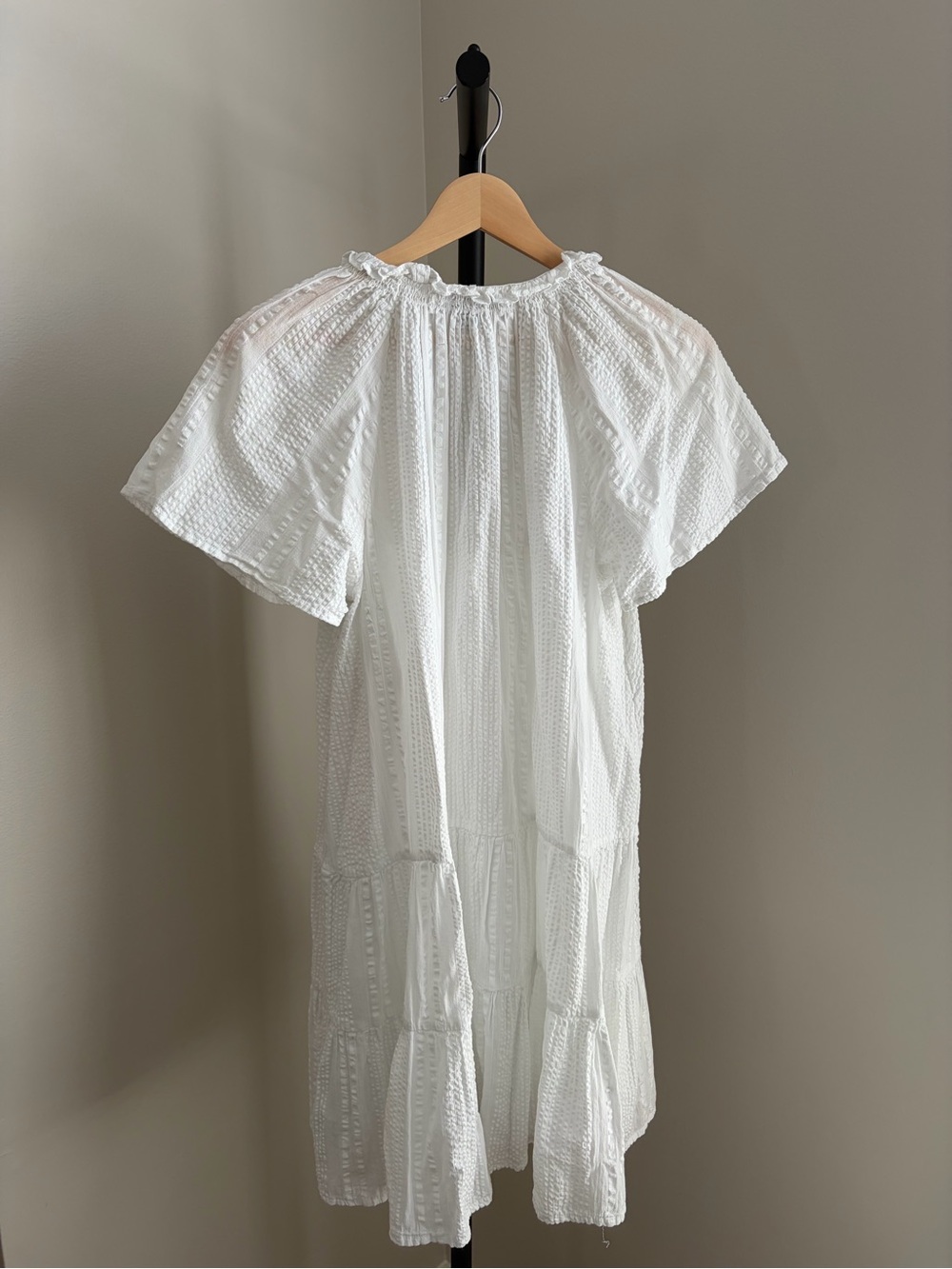 J. Crew White Seersucker Tiered V-Neck Mini Dress - Picture 3 of 3